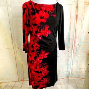 Lauren black dress with red flowers size 10